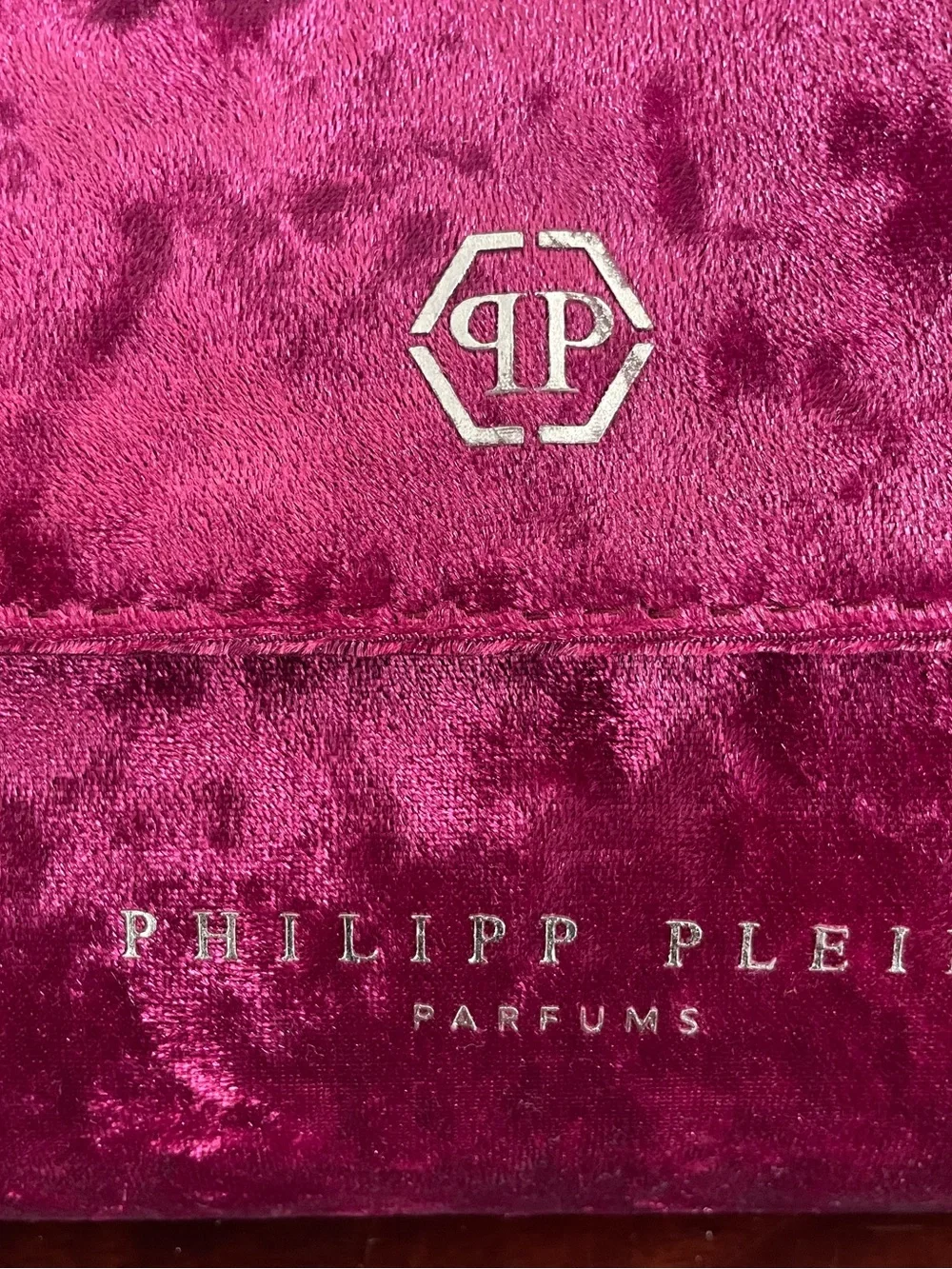 Philipp Plein Hot Pink Velvet Clutch/Cosmetic Bag with Silver Logo